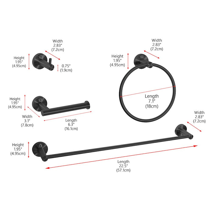 Elegant Lighting Freya 4Pc Bathroom Hardware Set, Matte Black