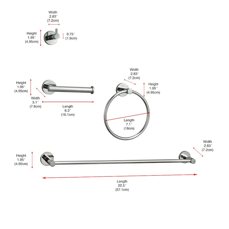 Elegant Lighting Freya 4Pc Bathroom Hardware Set, Chrome