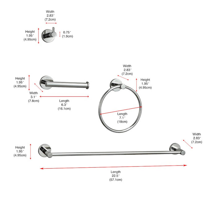 Elegant Lighting Freya 4Pc Bathroom Hardware Set, Chrome