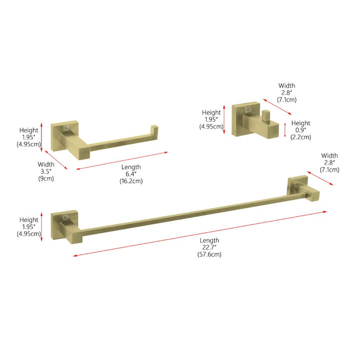 Elegant Lighting Isla 3Pc Bathroom Hardware Set, Brushed Gold