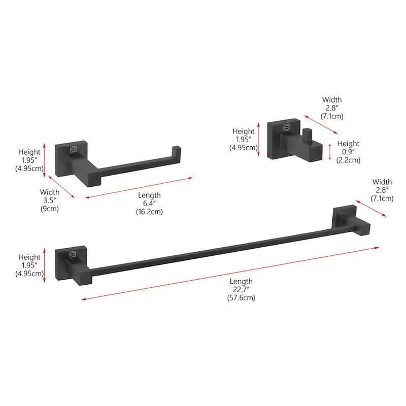 Elegant Lighting Isla 3Pc Bathroom Hardware Set, Black