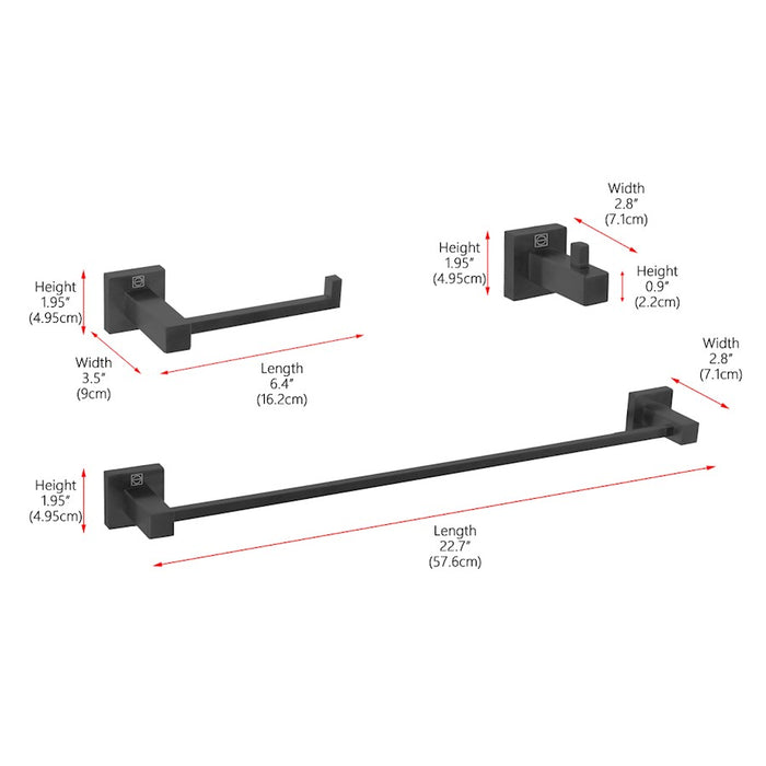 Elegant Lighting Isla 3Pc Bathroom Hardware Set, Black