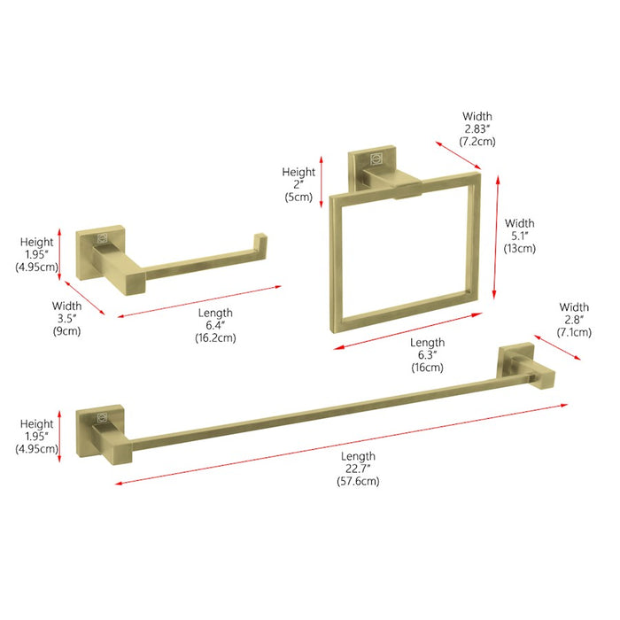 Elegant Lighting Isla 3Pc Bathroom Hardware Set, Gold