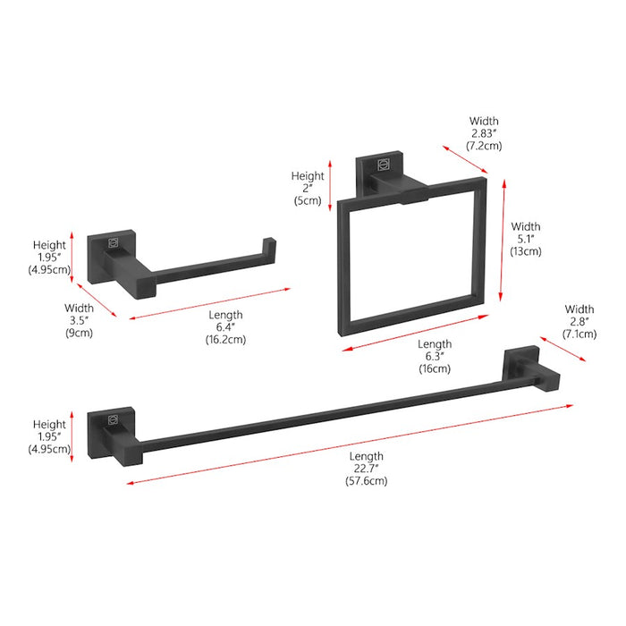 Elegant Lighting Isla 3Pc Bathroom Hardware Set, Matte Black