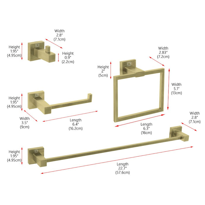 Elegant Lighting Isla 4Pc Bathroom Hardware Set, Brushed Gold