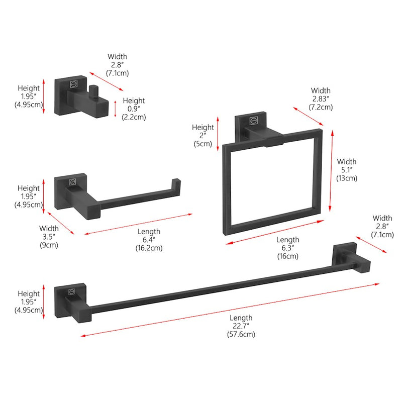 Elegant Lighting Isla 4Pc Bathroom Hardware Set, Matte Black