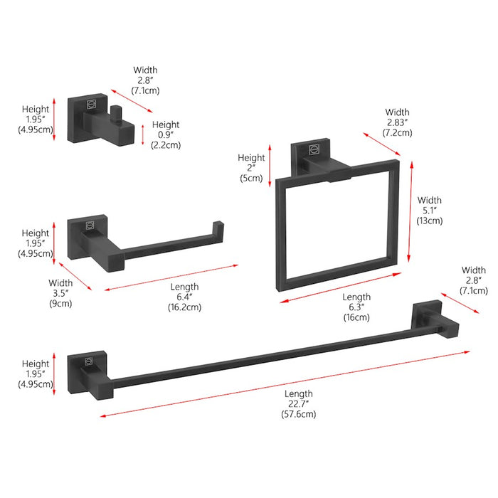 Elegant Lighting Isla 4Pc Bathroom Hardware Set, Matte Black