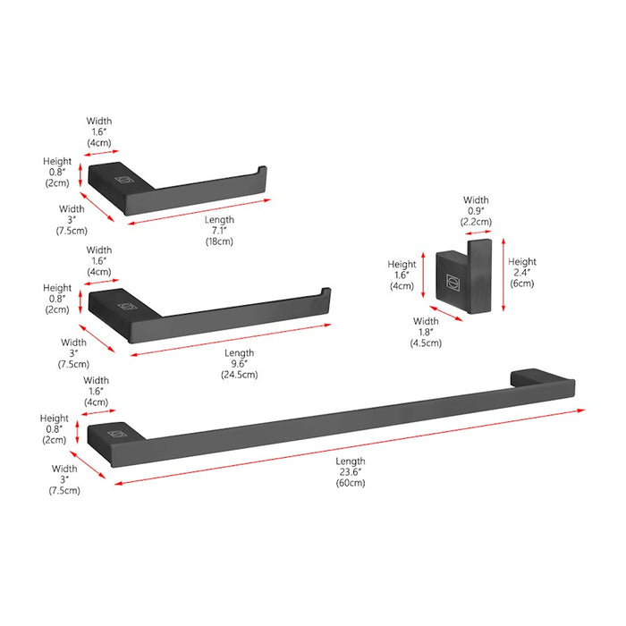 Elegant Lighting Sofia 4Pc Bathroom Hardware Set, Matte Black