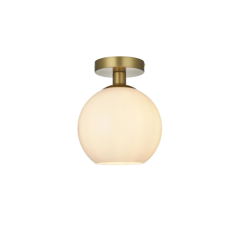 Living District Baxter 1Lt 8" Flush Mount, Gold/Frosted White