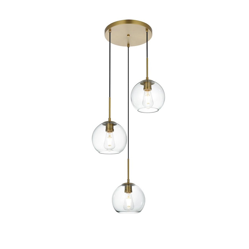 Living District Baxter 3 Light 18" Pendant, Satin Gold/Clear/Clear