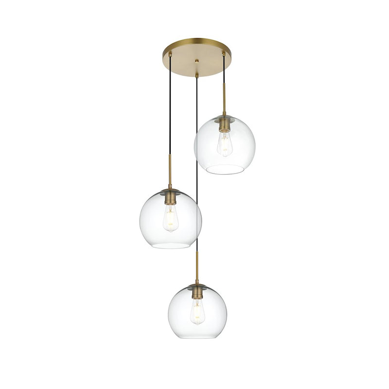 Living District Baxter 3 Light 20" Pendant, Satin Gold/Clear/Clear