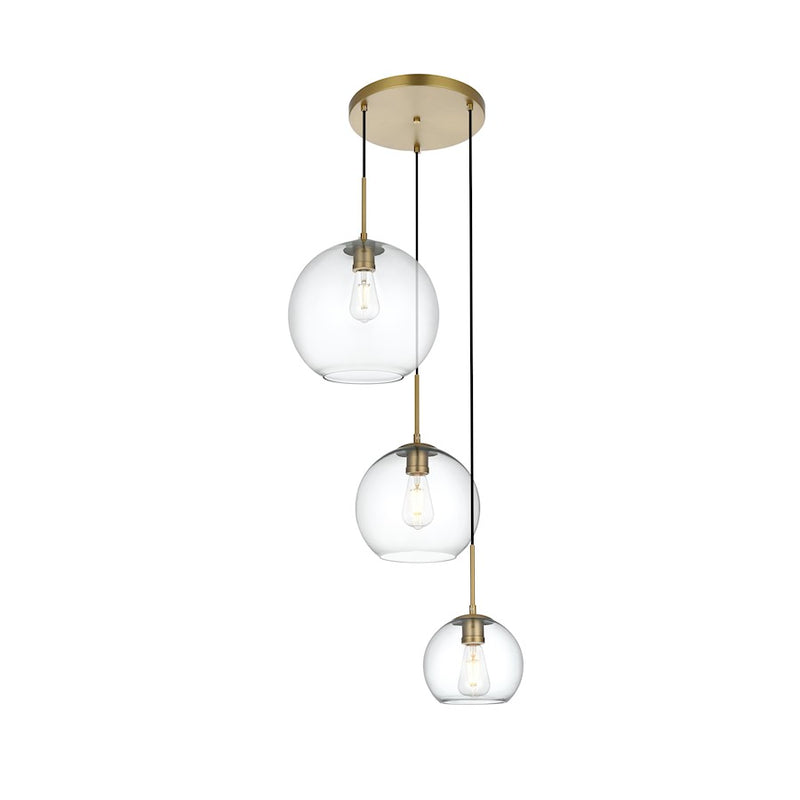Living District Baxter 3 Light 21" Pendant, Satin Gold/Clear/Clear