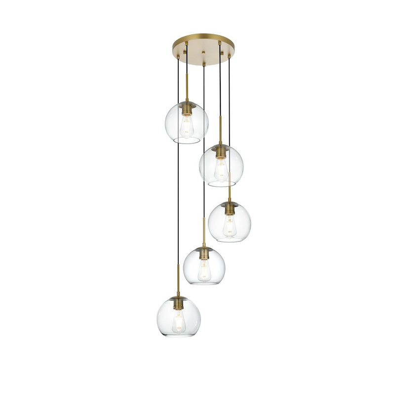 Living District Baxter 5 Light 18" Pendant, Satin Gold/Clear