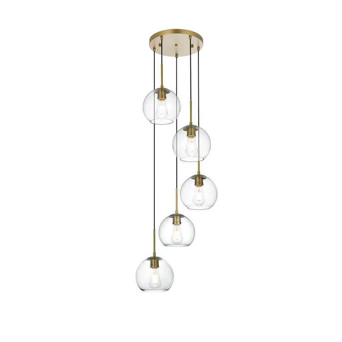 Living District Baxter 5 Light 18" Pendant, Satin Gold/Clear - LD2226SG