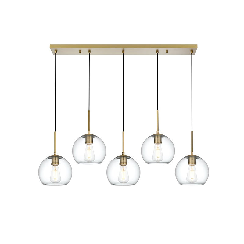 Living District Baxter 5 Light 42" Pendant, Satin Gold/Clear