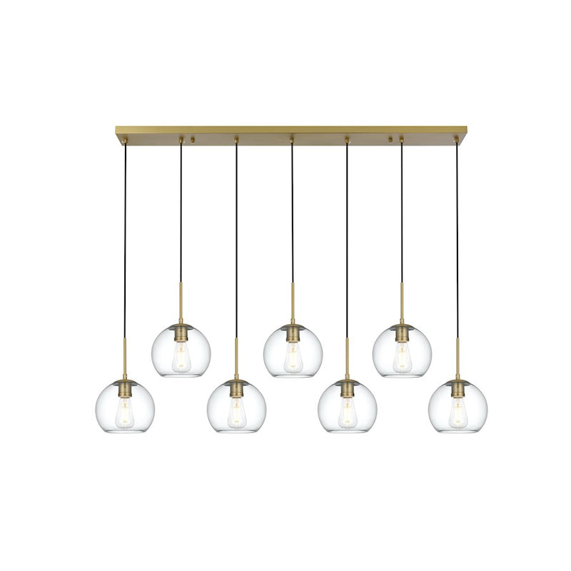 Living District Baxter 7 Light 54" Pendant, Satin Gold/Clear/Clear