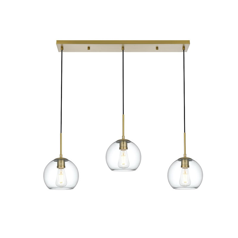 Living District Baxter 3 Light 36" Pendant, Satin Gold/Clear/Clear