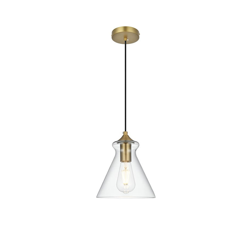 Living District Destry 1 Light 8" Cone Pendant, Satin Gold/Clear