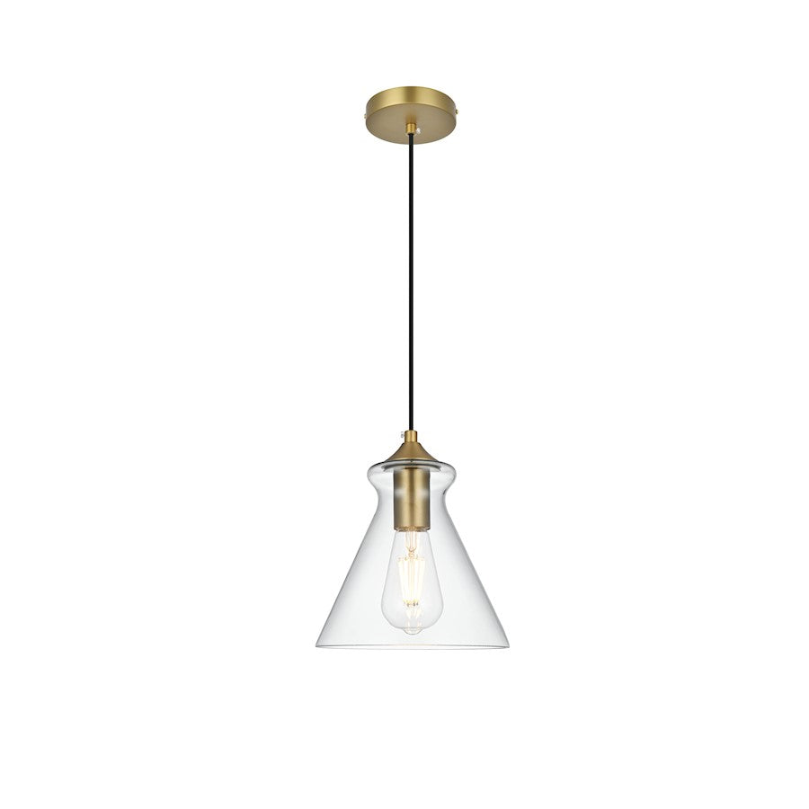 Living District Destry 1 Light 8" Cone Pendant, Satin Gold/Clear - LD2244SG