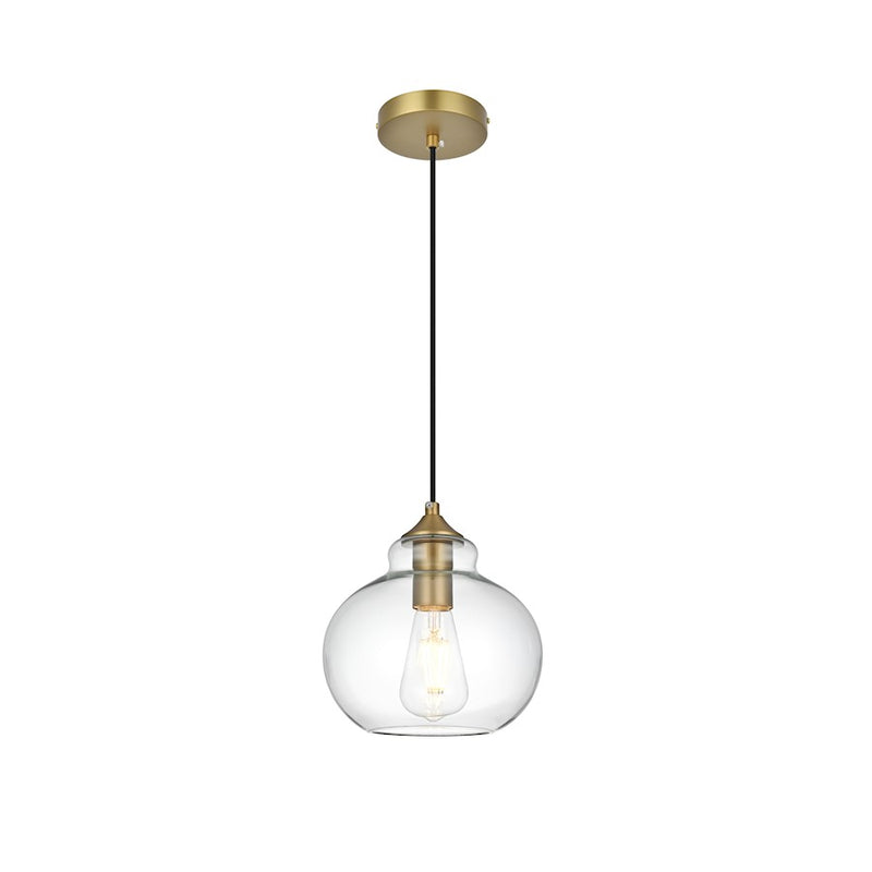 Living District Destry 1 Light 8" Pear Pendant, Satin Gold/Clear