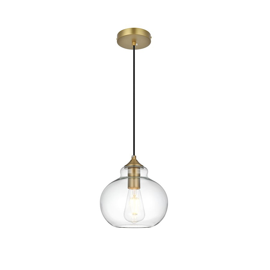 Living District Destry 1 Light 8" Pear Pendant, Satin Gold/Clear - LD2245SG
