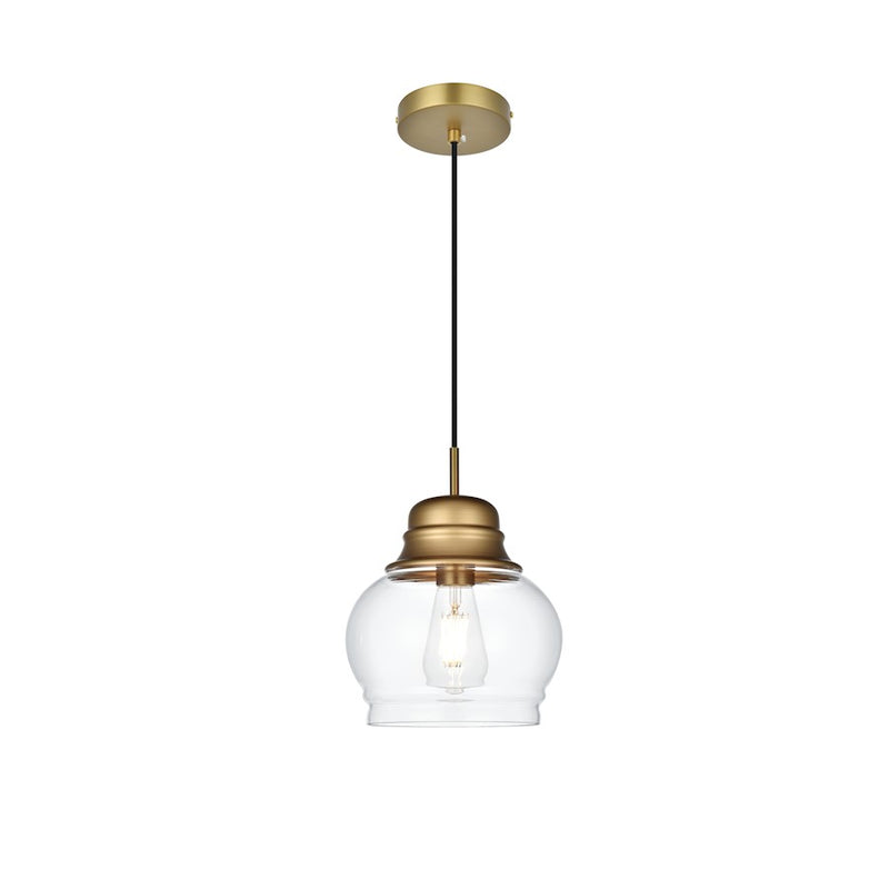 Living District Kenna 1 Light 8" Pendant, Satin Gold/Clear