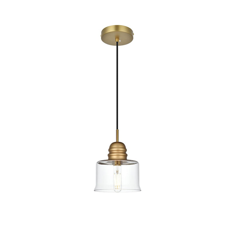 Living District Kenna 1 Light 7" Pendant, Satin Gold/Clear