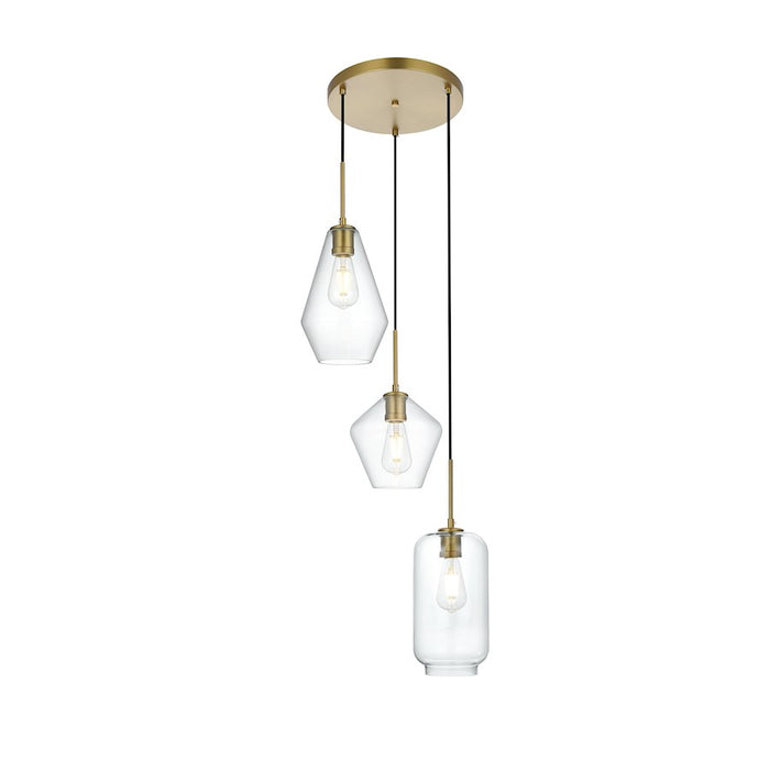 Living District Gene 3 Light 17.5" Pendant, Satin Gold/Clear