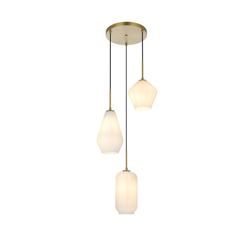 Living District Gene 3 Light 17.5" Pendant, Satin Gold/Frosted White