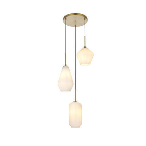 Living District Gene 3 Light 17.5" Pendant, Satin Gold/Frosted White - LD2269SG