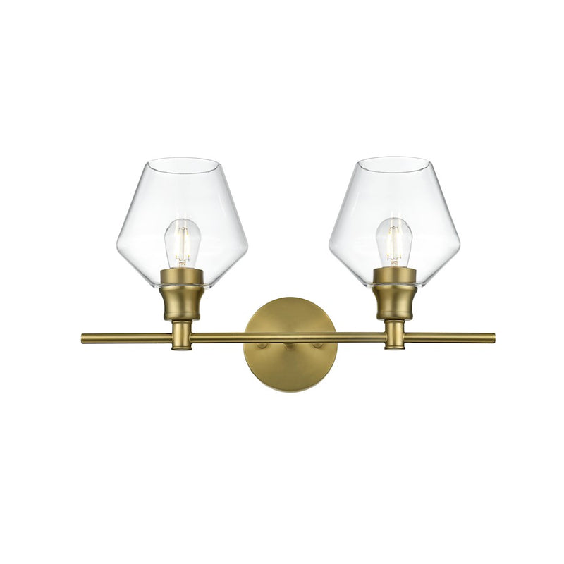 Living District Gene 2 Light Wall Sconce, Satin Gold/Clear Glass