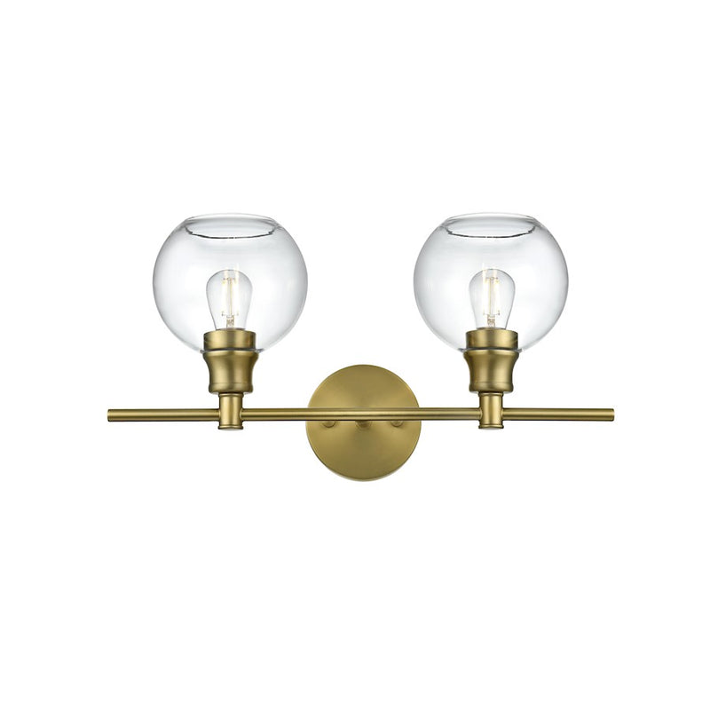 Living District Collier 2 Light Wall Sconce, Satin Gold/Clear Glass
