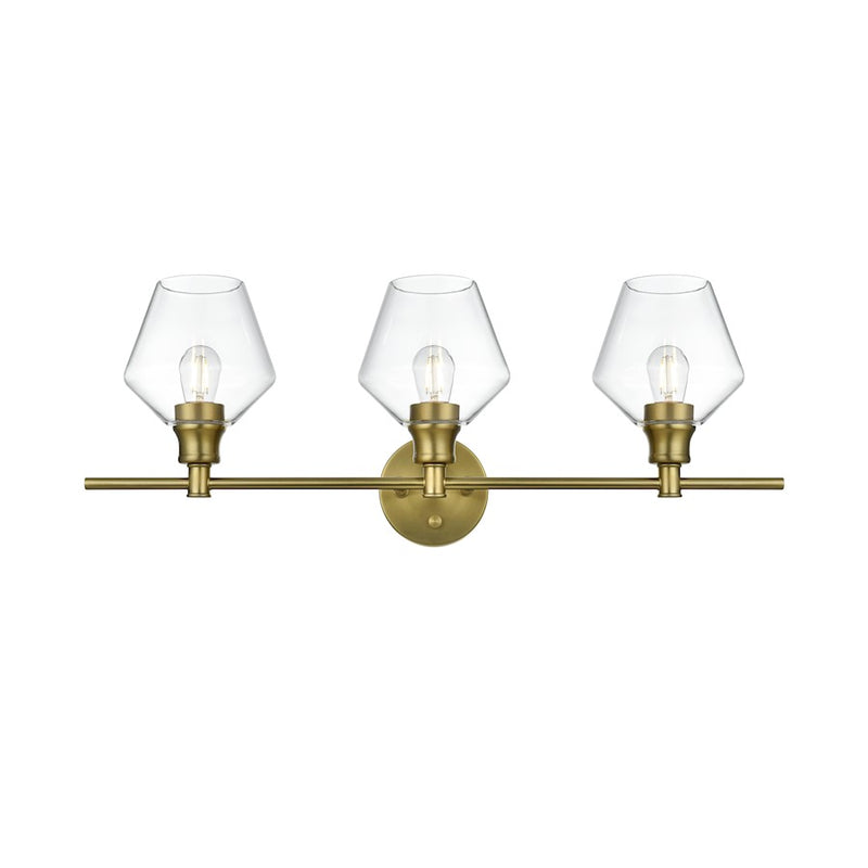Living District Gene 3 Light Wall Sconce, Satin Gold/Clear Glass