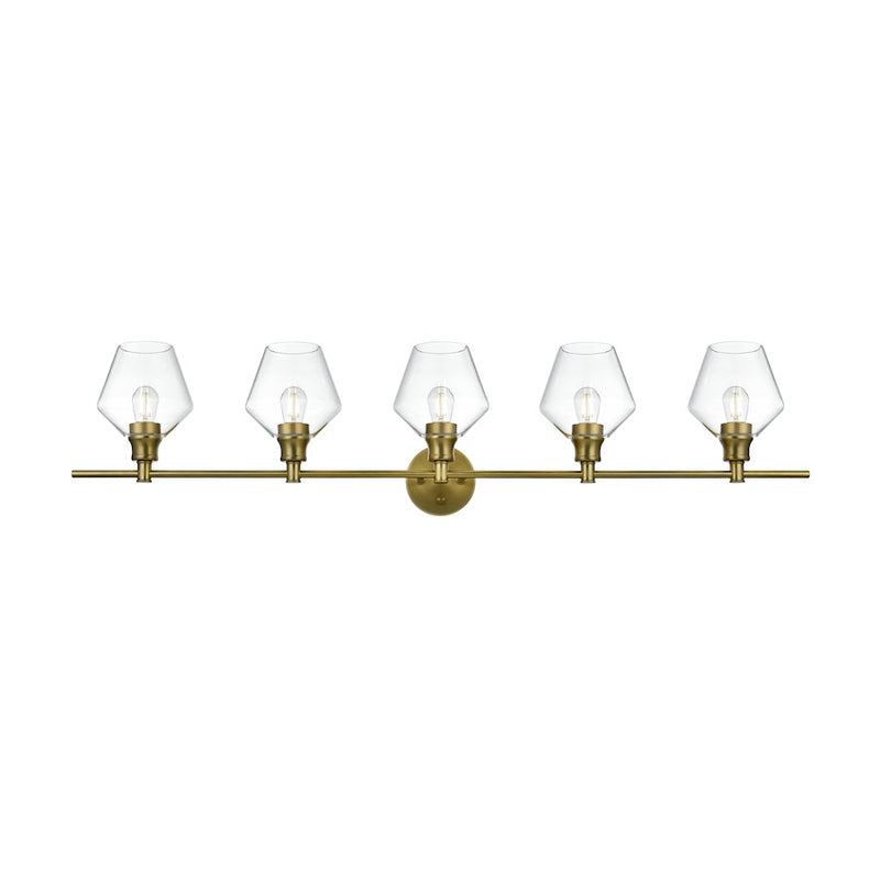 Living District Gene 5 Light Wall Sconce, Satin Gold/Clear Glass