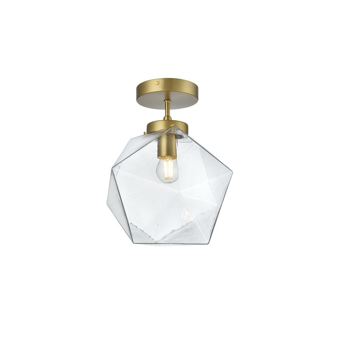 Living District Lawrence 1 Light 10" Flush Mount, Satin Gold/Clear