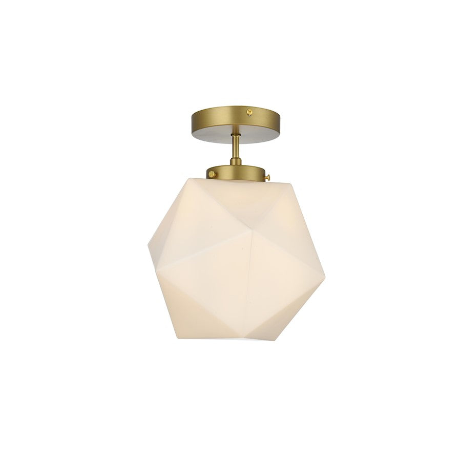 Living District Lawrence 1 Light 10" Flush Mount, Satin Gold/White