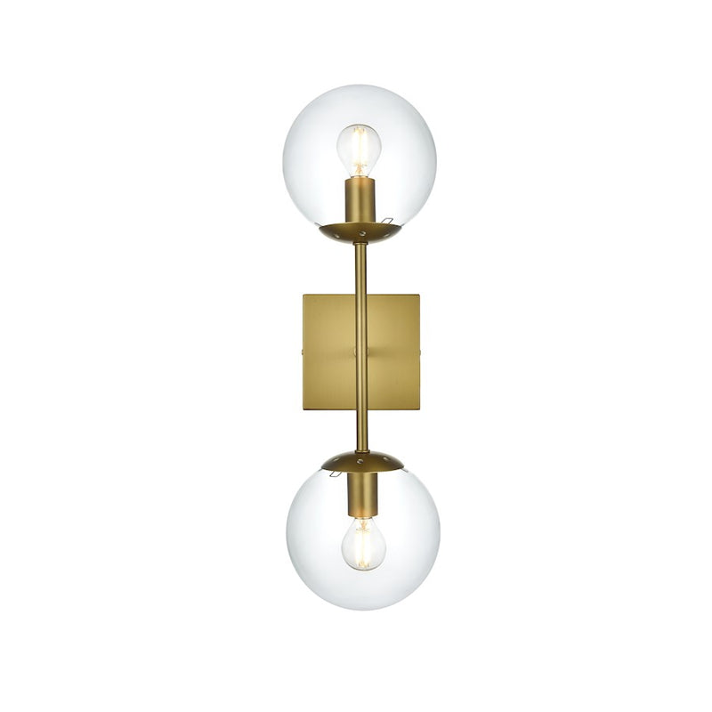 Living District Neri 2 Light 6" Wall Sconce, Satin Gold/Clear