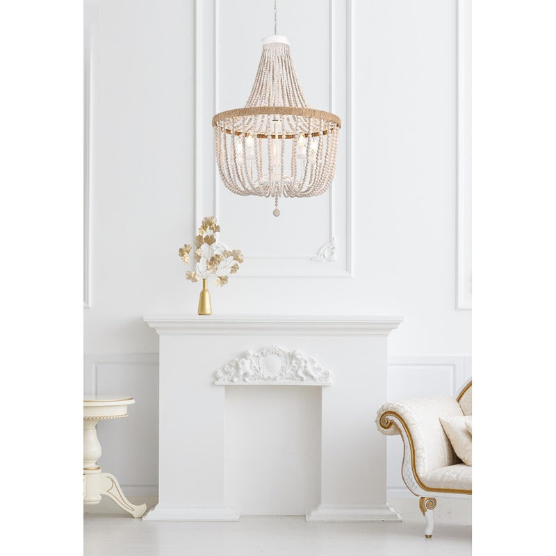 Living District Jolie 5 Light 24" Pendant, Antique White
