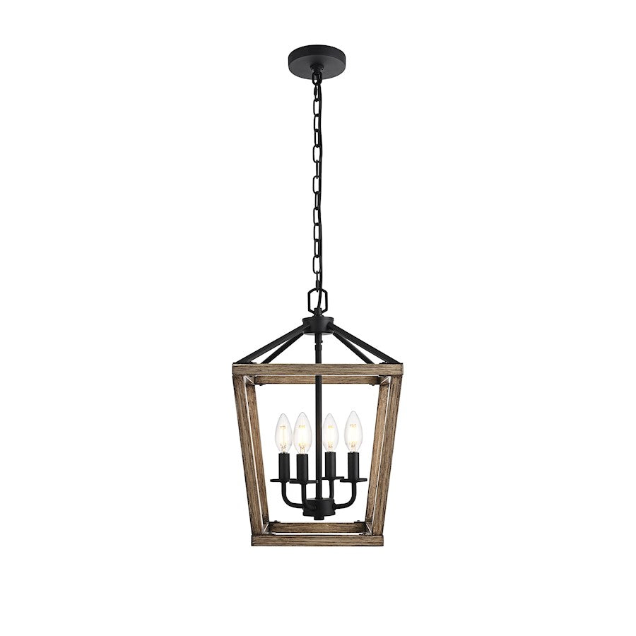 Living District Gage 4 Light 12" Latern Pendant, Brown/Black - LD511H20BW