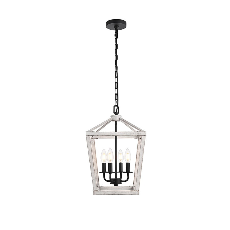 Living District Gage 4Lt 12" Latern Pendant, Weathered White/Black