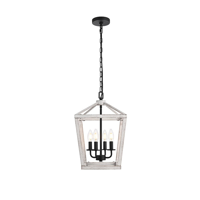 Living District Gage 4Lt 12" Latern Pendant, Weathered White/Black - LD511H20WG