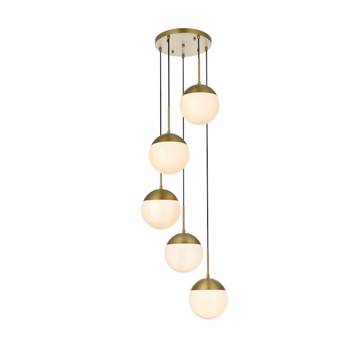 Living District Eclipse 5 Light 18" Pendant, Satin Gold/Frosted White - LD6074SG