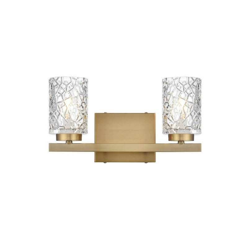 Living District Cassie 2 Light 14" Wall Sconce, Satin Gold/Clear