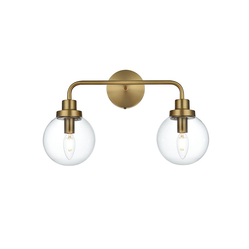 Living District Hanson 2 Light 19" Wall Sconce, Satin Gold/Clear