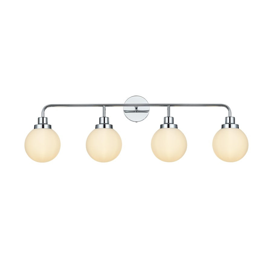Living District Hanson 4 Light 37" Wall Sconce, Chrome/Opal White