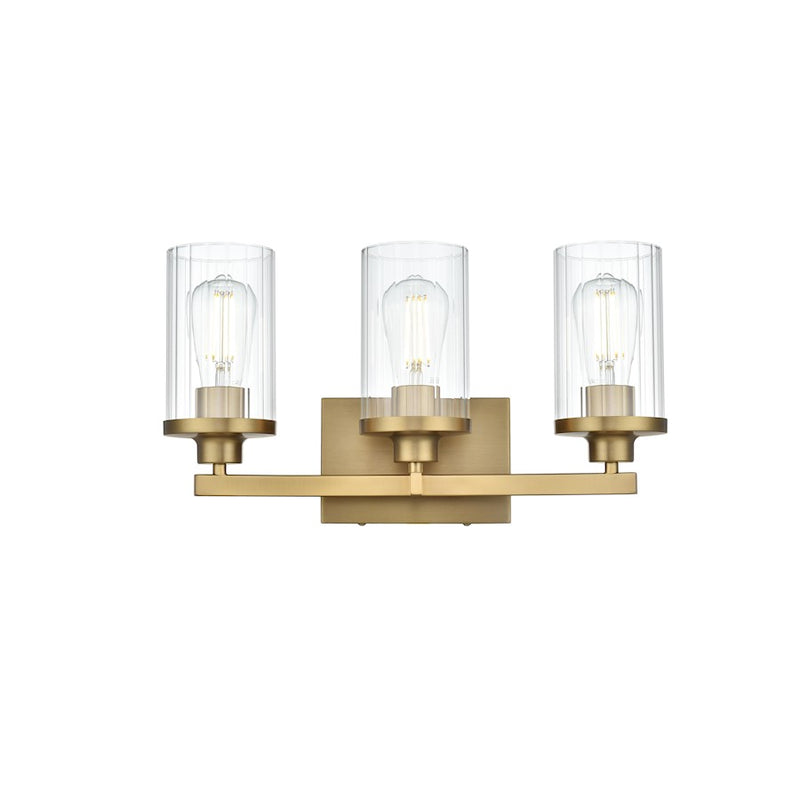 Living District Thane 3 Light 18" Wall Sconce, Satin Gold/Clear