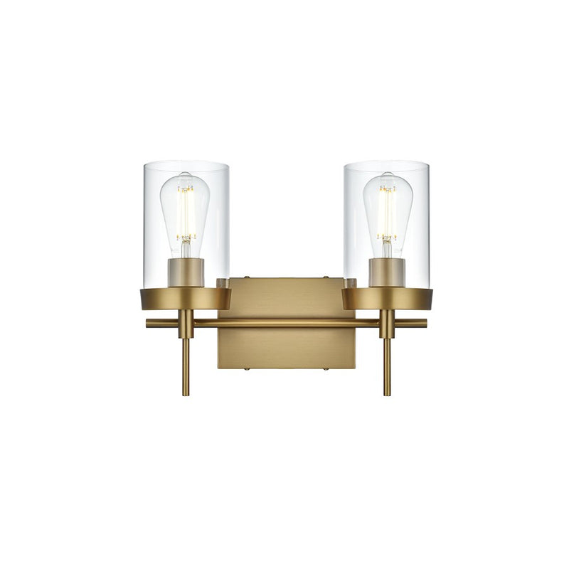 Living District Taryin 2 Light 14" Wall Sconce, Satin Gold/Clear