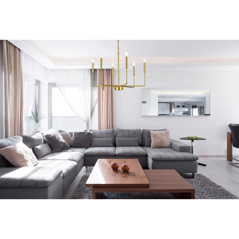 Elegant Lighting Willa 6 Light 26" Pendant, Brass