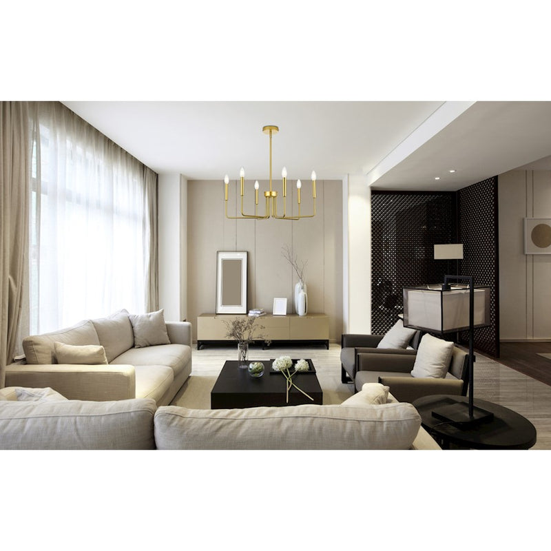 Elegant Lighting Willa 6 Light 26"L Pendant, Brass
