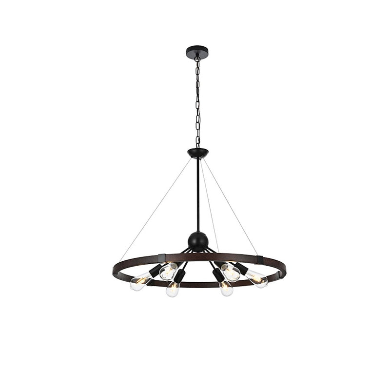 Elegant Lighting Thora 6 Light 32" Pendant, Weathered Black/Rust